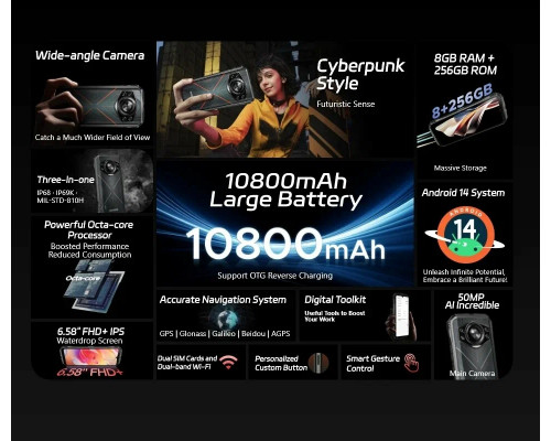 Смартфон Doogee S Cyber 8/256Gb серебристый