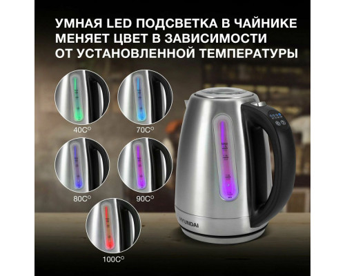 Чайник HYUNDAI HYK-S8408 серебристый матовый/черный