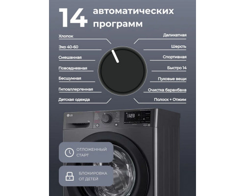 Стиральная машина LG F2V3PS6J черная