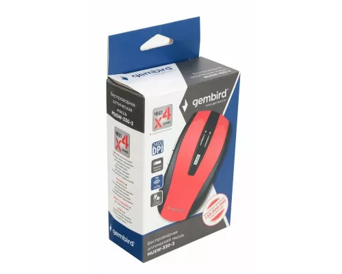 Мышь Gembird MUSW-330-3 красный
