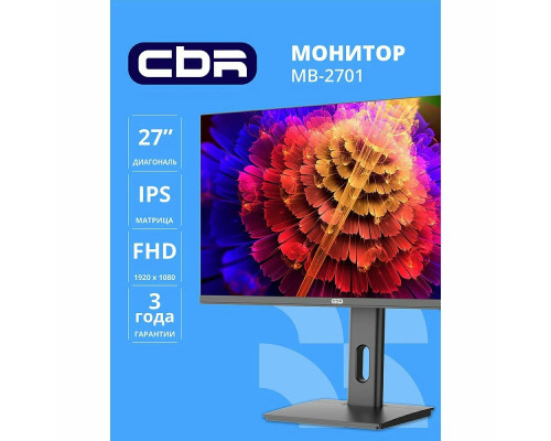 Монитор 27" CBR MB-2701 IPS 1920x1080, 100 Гц, 1 мс, 16:9, 300 кд/м², VGA, HDMI, DP, 3.5 Jack, динамики (2x3 Вт), HDR10, FreeSync, черный