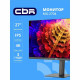 Монитор 27" CBR MG-2704 IPS 3840x2160, 160 Гц, 1 мс, 16:9, 350 кд/м², 2xHDMI, 2xDP, 3.5 Jack, динамики (2x5 Вт), HDR10, FreeSync, черный