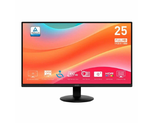 Монитор 24.5" MSI Pro MP252L IPS 1920x1080, 100 Гц, 1 мс, 16:9, 250 кд/м², HDMI 1.4b, DP 1.2, 3.5 Jack, Adaptive-Sync, черный