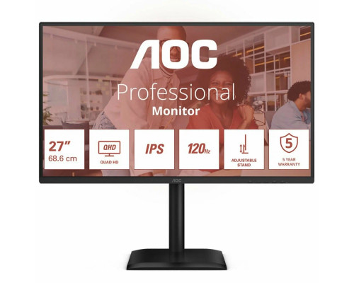 Монитор 27" AOC Q27E4U IPS 2560x1440, 120 Гц, 4 мс, 16:9, 350 кд/м², HDMI 2.0, DP 1.2, 3.5 Jack, USB Hub (4x USB 3.2 Gen 1), HDR10, Adaptive-Sync, черный