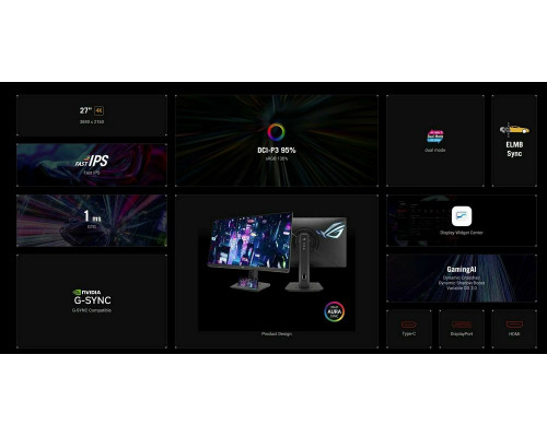 Монитор 27" ASUS ROG Strix XG27UCG Fast IPS 3840x2160, 160 Гц, 1 мс, 16:9, 400 кд/м², HDMI 2.1, DP 1.4, USB-C, 3.5 Jack, HDR10, FreeSync Premium, G-Sync Compatible, черный