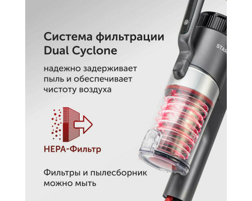 Вертикальный пылесос Starwind SCH9945 серебристый/красный