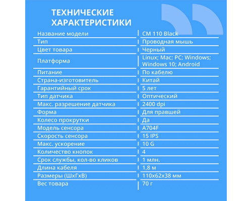 Мышь CBR CM 110 черный