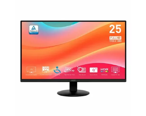 Монитор 24.5" MSI Pro MP252L IPS 1920x1080, 100 Гц, 1 мс, 16:9, 250 кд/м², HDMI 1.4b, DP 1.2, 3.5 Jack, Adaptive-Sync, черный