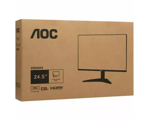 Монитор 25" AOC 25B36H3 IPS 1920x1080, 120 Гц, 1 мс (MPRT), 16:9, 300 кд/м², HDMI 1.4, VGA, Adaptive-Sync, Flicker Free, Low Blue Light, черный