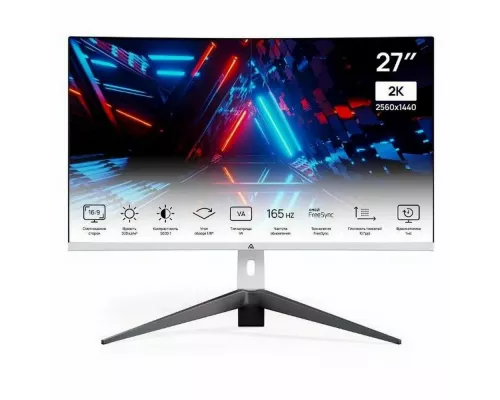 Монитор 27" ABR MC27GQC-i2 VA 2560x1440, 165 Гц, 1 мс, 16:9, 300 кд/м², 2xHDMI, 2xDP 1.4, HDR, изогнутый экран (1500R), VESA 100x100, белый