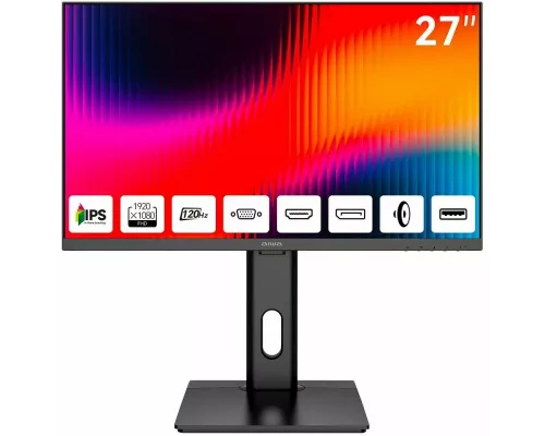 Монитор 27" Aiwa MF2711 IPS 1920x1080, 120 Гц, 4 мс, 16:9, 300 кд/м², VGA, HDMI 1.4, DP 1.2, 3.5 Jack, USB Hub (2x USB 3.0), динамики (2x3 Вт), FreeSync, G-Sync, черный