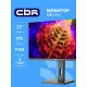 Монитор 27" CBR MB-2701 IPS 1920x1080, 100 Гц, 1 мс, 16:9, 300 кд/м², VGA, HDMI, DP, 3.5 Jack, динамики (2x3 Вт), HDR10, FreeSync, черный