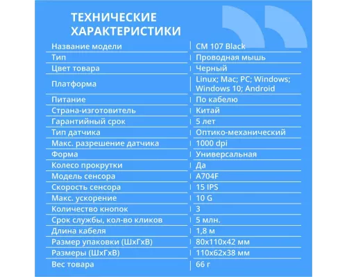 Мышь CBR CM 107 черный