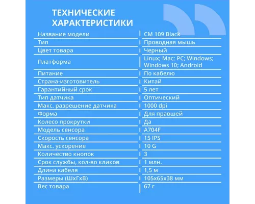 Мышь CBR CM 109 черный