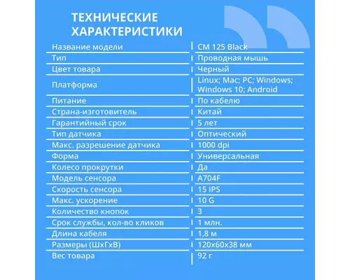 Мышь CBR CM 125 черный