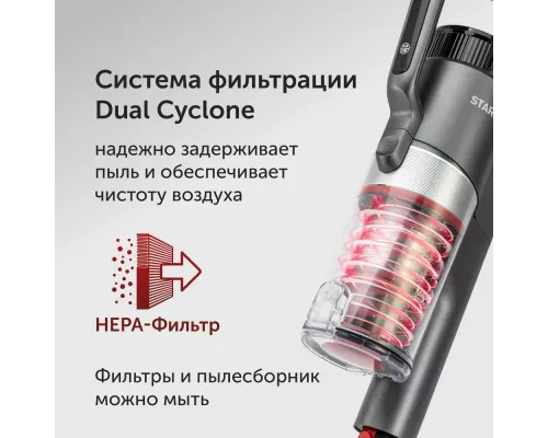 Вертикальный пылесос Starwind SCH9945 серебристый/красный