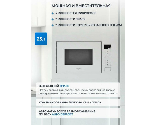 Встраиваемая микроволновая печь ZUGEL ZMO251W белая