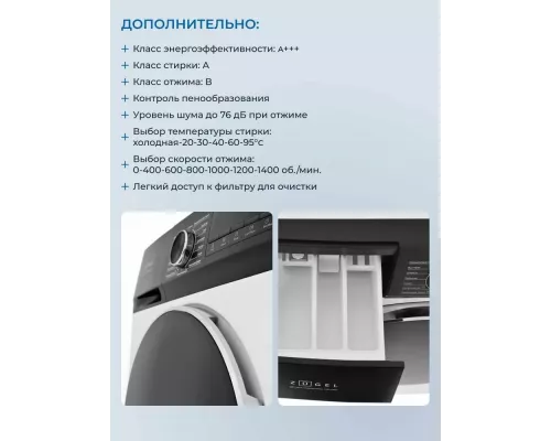 Стиральная машина ZÜGEL ZWS8140I Inverter Steam белая