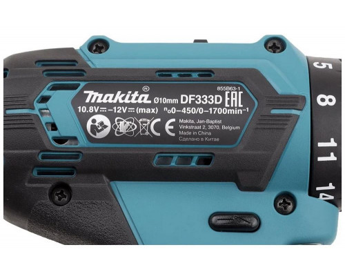 Аккумуляторная дрель-шуруповерт Makita DF333DWYE, 12 В, 1.5 А·ч х2, кейс