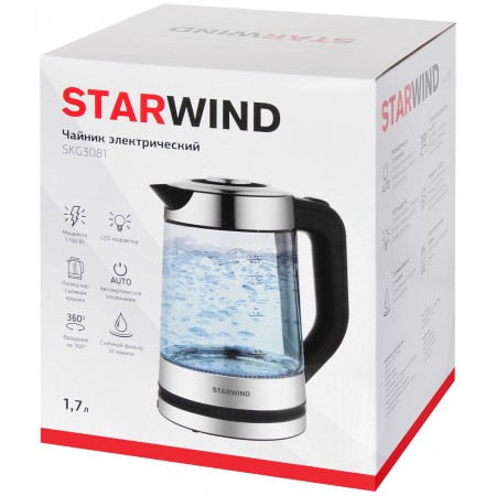 Чайник STARWIND SKG3081 черный/серебристый стекло