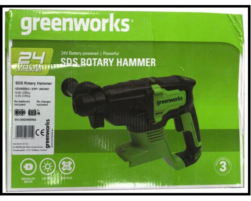 Перфоратор аккумуляторный GreenWorks GD24SDS2 24В (3803007)