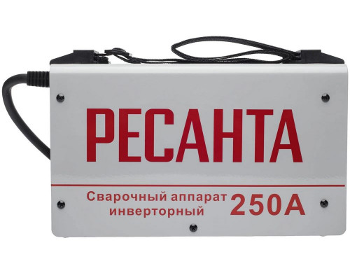 Сварочный аппарат инверторный  Ресанта САИ 250 65/6 {154В-242В, макс.7,7кВт, 10А-250А, ПВ 70%, напр. холостого хода 80В, напр. 29В, макс. диаметр электрода 6,мм, 5 кг} 4606059015659