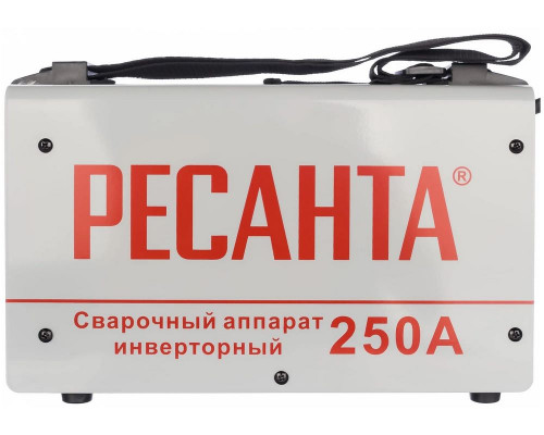 Сварочный аппарат инверторный  Ресанта САИ 250 65/6 {154В-242В, макс.7,7кВт, 10А-250А, ПВ 70%, напр. холостого хода 80В, напр. 29В, макс. диаметр электрода 6,мм, 5 кг} 4606059015659