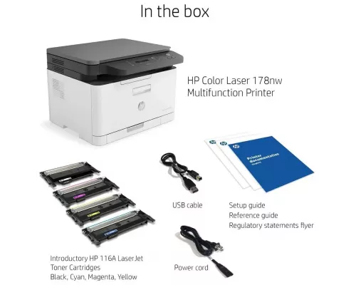 МФУ лазерное HP Color 178nw (4ZB96A), принтер/сканер/копир, A4 WiFi белый/серый