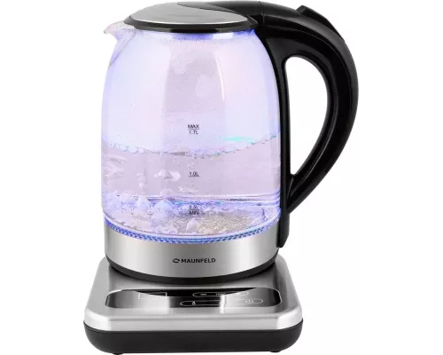 Чайник MAUNFELD MGK-614BK серебристый/черный стекло