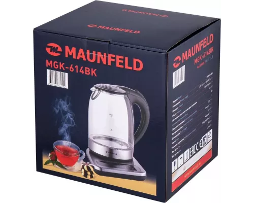 Чайник MAUNFELD MGK-614BK серебристый/черный стекло
