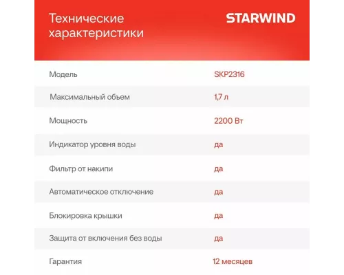 Чайник StarWind SKP2316 черный/серый