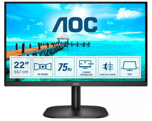 Монитор 21.5" AOC 22B2H Black (VA, 1920x1080, 75Hz, 6.5 ms, 178°/178°, 200 cd/m, 200M:1, +HDMI 1.4)