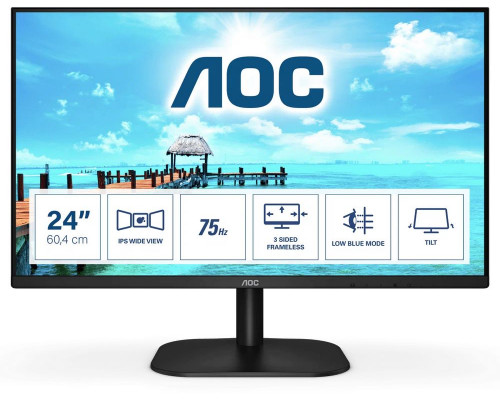 Монитор 23.8" AOC 24B2XH Black (IPS, 1920x1080, 75Hz, 8 ms, 178°/178°, 250 cd/m, 20M:1, +HDMI 1.4)