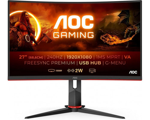 Монитор 27" AOC C27G2ZU Black-Red (VA, изогнутый, 1920x1080, 240Hz, 0.5 ms, 178°/178°, 300 cd/m, 80M:1, +2xHDMI 2.0, +Di