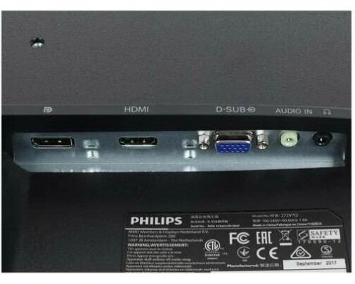 Монитор 27" PHILIPS 273V7QJAB/00 Black (IPS, LED, 1920x1080, 5 ms, 178°/178°, 250 cd/m, 10M:1, +HDMI, +DisplayPort, +MM)