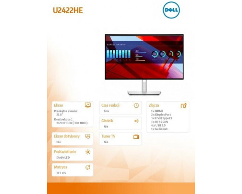 Монитор Dell 23.8" U2422HE черный IPS LED 5ms 16:9 HDMI матовая HAS Pivot 1000:1 250cd 178гр/178гр 1920x1080 DisplayPort FHD USB 7.32кг Монитор Dell 23.8" U2422HE черный IPS LED 5ms 16:9 HDMI матовая HAS Pivot 1000:1 250cd 178гр/178гр 1920x1080 DisplayPort FHD USB 7.32кг