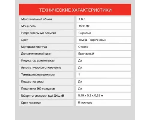 Чайник StarWind SKG1052 коричневый/бронзовый стекло