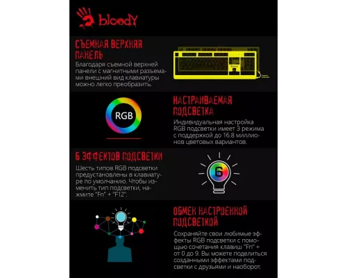 Клавиатура A4Tech Bloody B810RC Punk механическая желтый/черный USB for gamer LED