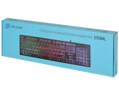 Клавиатура OKLICK 550ML черный USB slim Multimedia LED