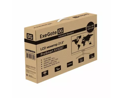 Монитор 21.5" ExeGate ProSmart EV2207 (VA LED Grade A+, FHD, 1920x1080@75Гц, 16:9, 250cd/m2, 1000:1, 178°/178°, 5ms, D-Sub, HDMI, кабель HDMI 1.5м, VESA, регулировка наклона, черный)