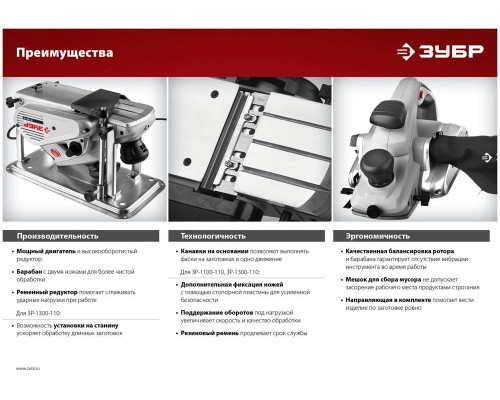 Рубанок ЗУБР ЗР-1300-110 { электрический, станина, глубина 3,5 мм, 16000 об/мин, 110мм, 1300Вт }