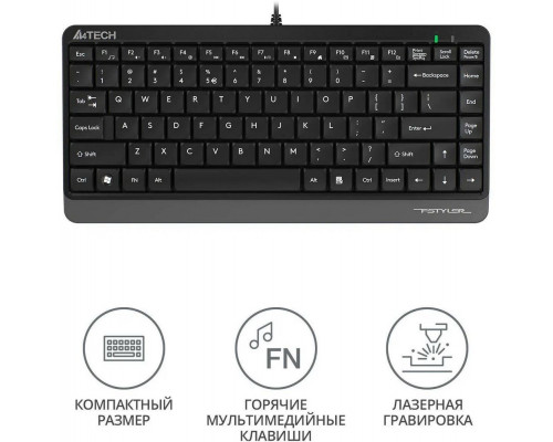 Клавиатура A4 Fstyler FK11 серый USB slim