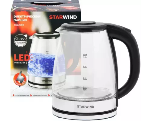 Чайник StarWind SKG2050 черный/серебристый стекло
