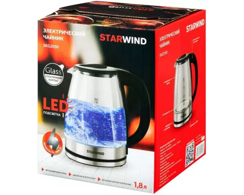 Чайник StarWind SKG2050 черный/серебристый стекло