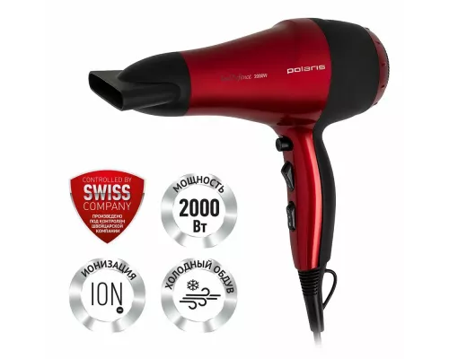 Фен Polaris PHD 2077i красный/черный