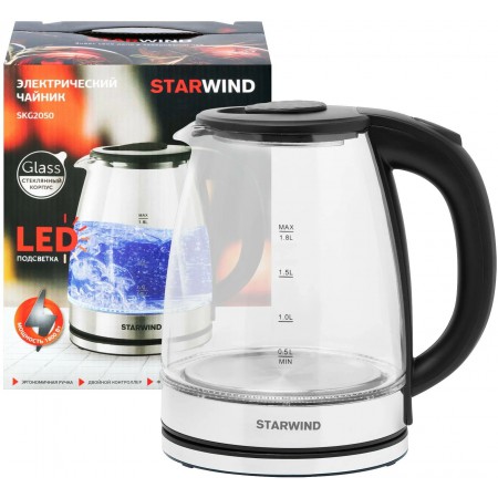 Чайник STARWIND SKG2050  черный/серебристый стекло
