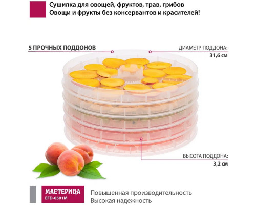 Сушилка для овощей и фруктов Мастерица EFD-0501M с прозрачными поддонами