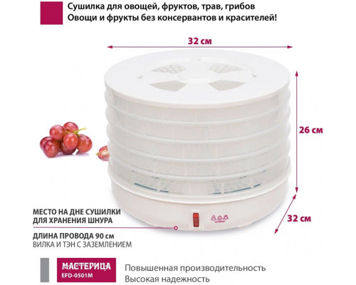 Сушилка для овощей и фруктов Мастерица EFD-0501M с прозрачными поддонами