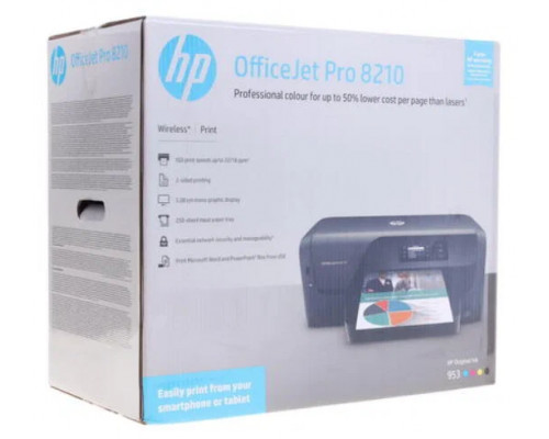 Принтер HP Officejet Pro 8210 (D9L63A) струйный, A4, 22/18 стр/мин, дуплекс, USB, LAN, WiFi черный 