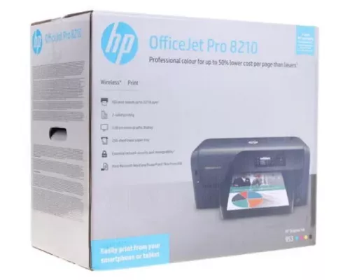 Принтер струйный HP Officejet Pro 8210 (D9L63A) струйный, A4, 22/18 стр/мин, дуплекс, USB, LAN, WiFi черный